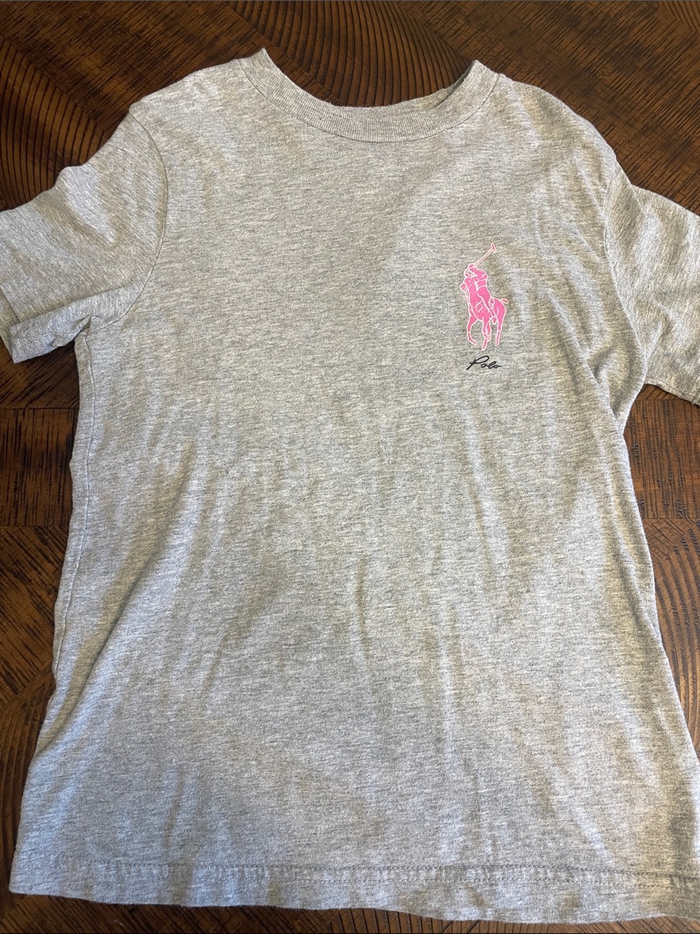 Ralph Lauren Gray Short Sleeve Tee with Pink Pony Logo (Boys)